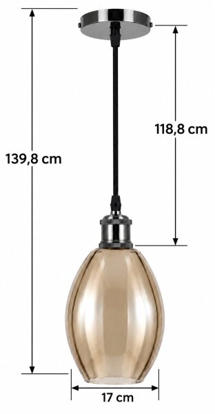 BRILAGI-LED Lustr na lanku RETRO GLASS 1xE27/60W/230V pr. 17cm černá/kouř béžová