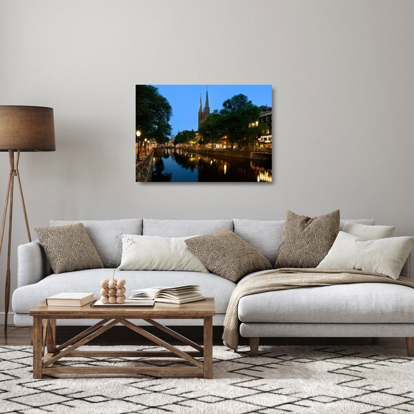 Skleněný obraz nočního historického města (70x50 cm)