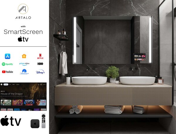 SMART Zrcadlo do koupelny s LED osvětlením M4 premium + SmartScreen with Apple TV