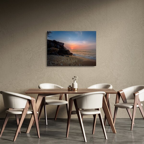 Skleněný obraz západu slunce na pláži (70x50 cm)