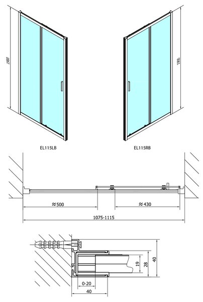 Polysan Polysan, EASY BLACK sprchové dveře 1100mm, čiré sklo, EL1115B