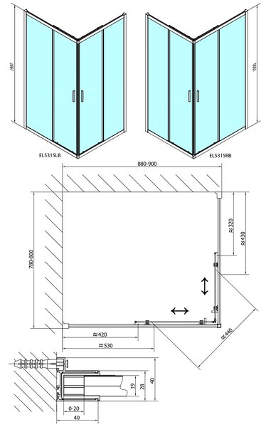 Polysan Polysan, EASY BLACK obdélníková sprchová zástěna 900x800mm, čiré sklo, EL5315B