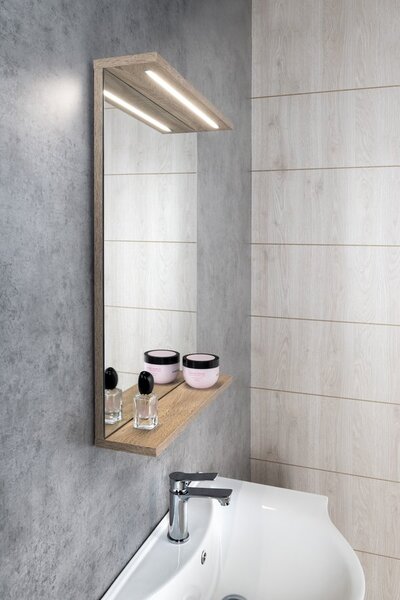 Aqualine Aqualine, KORIN STRIP zrcadlo s LED osvětlením 50x70x12cm, dub platin, KO995S