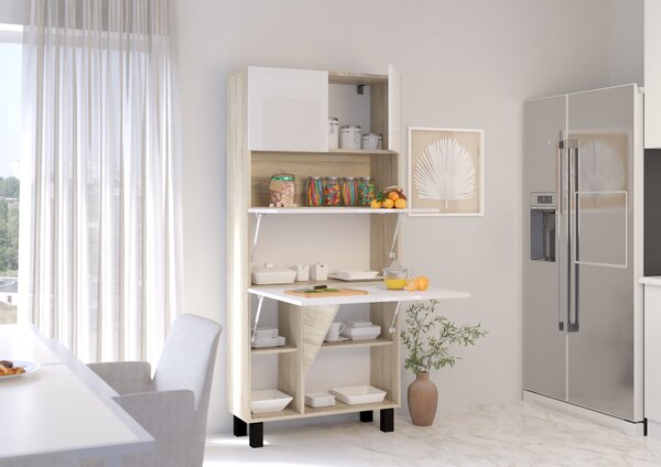 PC stolek Home (bílá lesklá + dub sonoma). Akce -6%