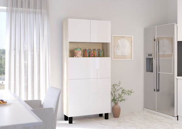 PC stolek Home (bílá lesklá + dub sonoma). Akce -6%