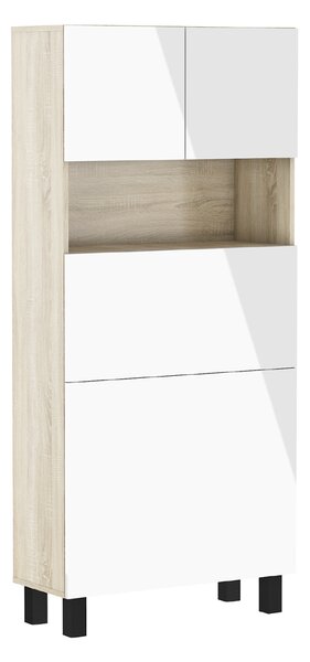 PC stolek Home (bílá lesklá + dub sonoma). Akce -6%