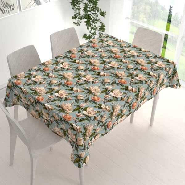 Biante Bavlněný obdélníkový ubrus Sandra SA-545 Květy magnolie na šedomodrém 50x100 cm
