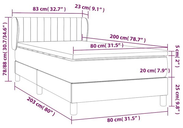 Box spring postel s matrací růžová 80 x 200 cm samet 3127582