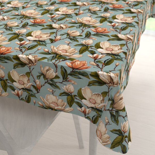 Biante Bavlněný obdélníkový ubrus Sandra SA-545 Květy magnolie na šedomodrém 50x100 cm