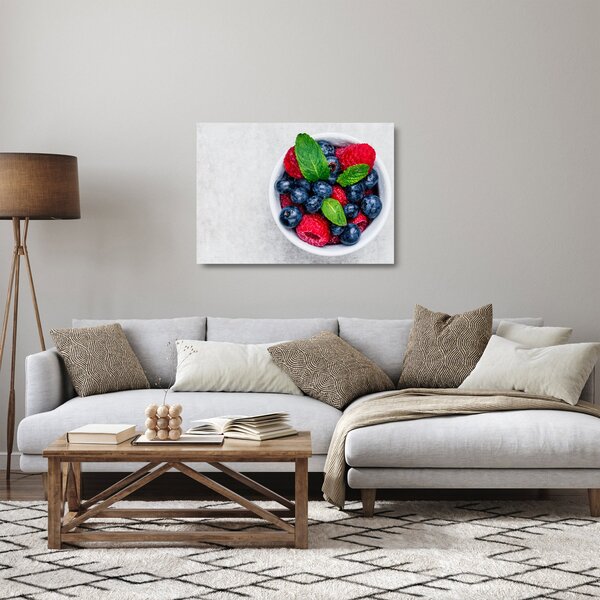Skleněný obraz - miska s lesním ovocem (70x50 cm)
