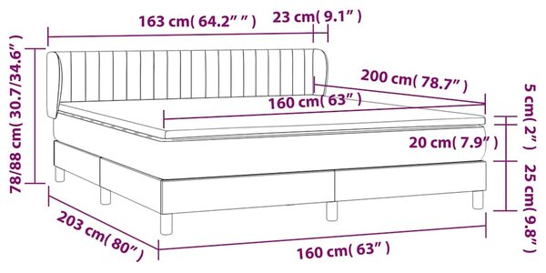 Box spring postel s matrací tmavě šedá 160x200 cm samet 3127620