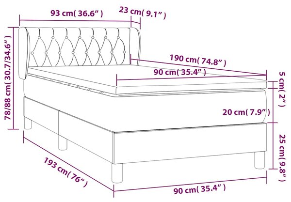 Box spring postel s matrací tmavě šedá 90x190 cm samet 3127644