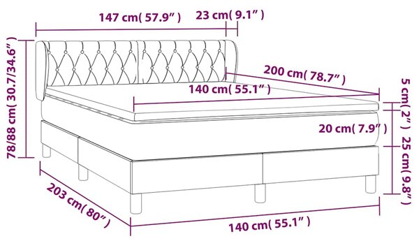 Box spring postel s matrací tmavě šedá 140x200 cm samet 3127674