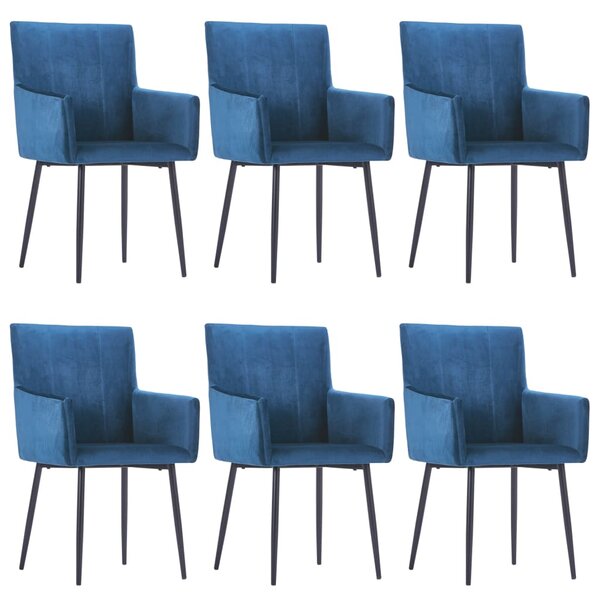 Jídelní židle s područkami 6 ks modré samet