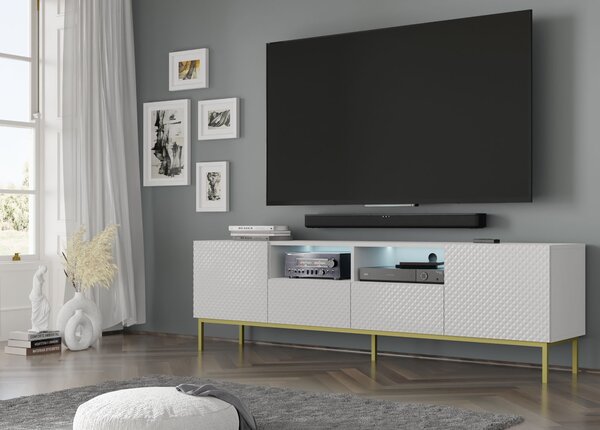 TV skříňka/stolek CCK 4D 200 Rowanna (bílá lesklá + zlatá)