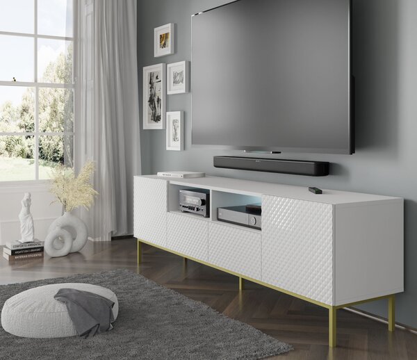 TV skříňka/stolek CCK 4D 200 Rowanna (bílá lesklá + zlatá)