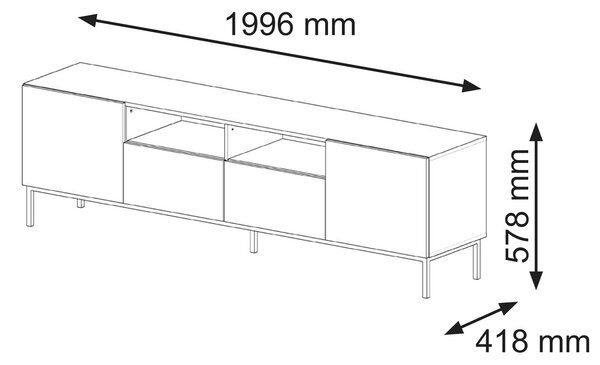 TV skříňka/stolek CCK 4D 200 Rowanna (bílá lesklá + zlatá)