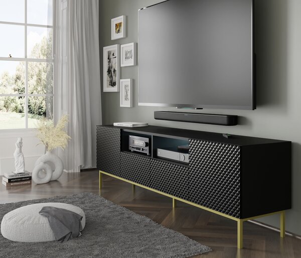 TV skříňka/stolek CCK 4D 200 Rowanna (bílá lesklá + zlatá)