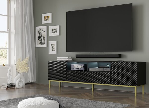 TV skříňka/stolek CCK 4D 200 Rowanna (bílá lesklá + zlatá)