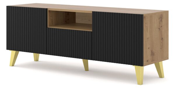 TV skříňka/stolek PB 150 2D1S Rowanna (dub artisan + černá + zlatá)