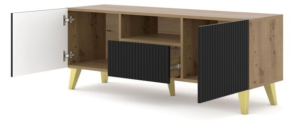 TV skříňka/stolek PB 150 2D1S Rowanna (dub artisan + černá + zlatá)