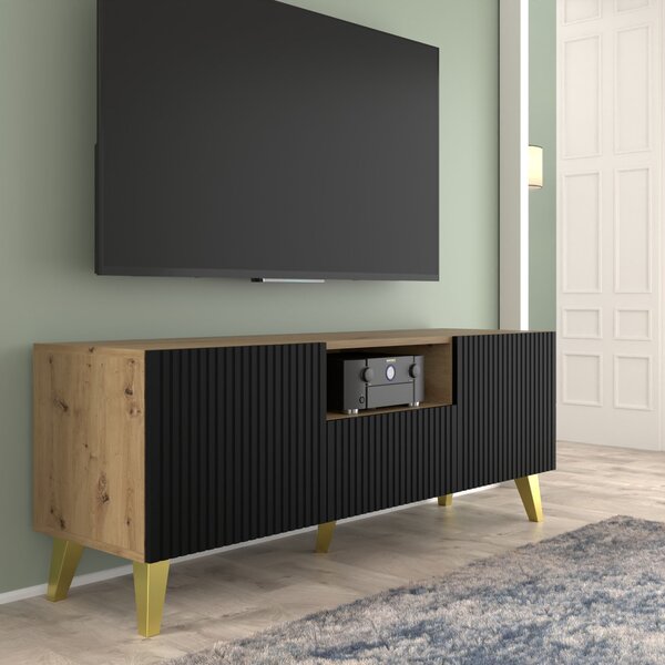TV skříňka/stolek PB 150 2D1S Rowanna (dub artisan + černá + zlatá)