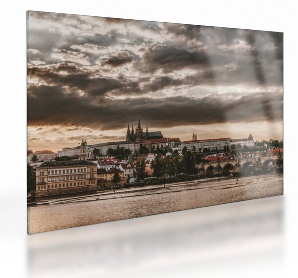 Skleněný obraz - zamračená Praha (70x50 cm)