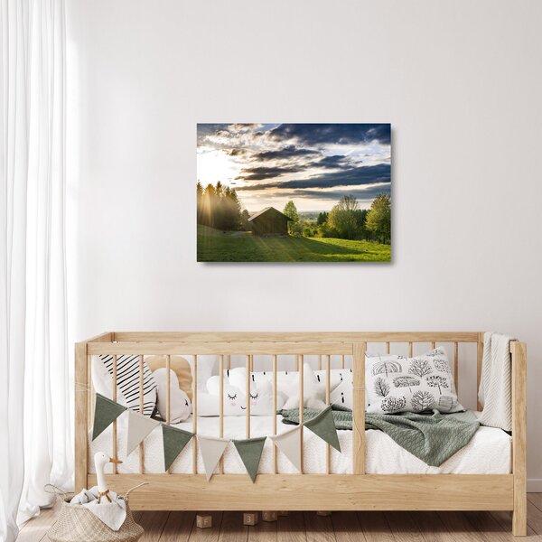 Skleněný obraz lesní chaty (70x50 cm)