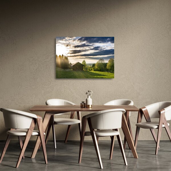 Skleněný obraz lesní chaty (70x50 cm)