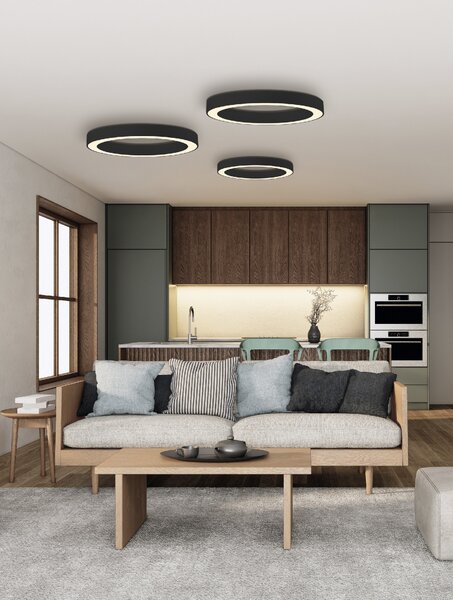 ACB Iluminacion Stropní LED svítidlo ALISO, ⌀ 80 cm, 75W, CRI90, CCT switch 2700-3000K Barva: Černá, Stmívání, řízení: ON/OFF (bez stmívání)