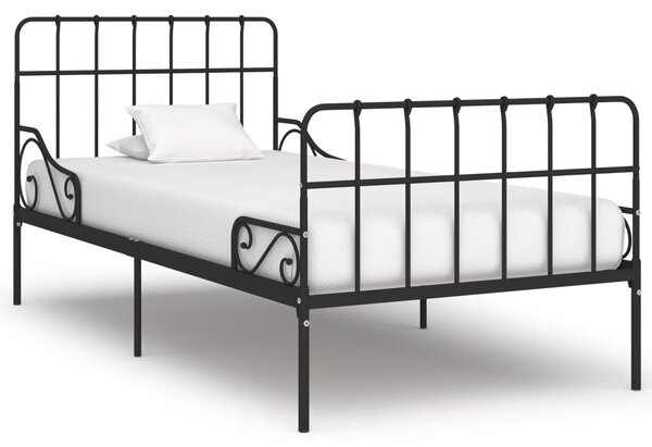 Rám postele s laťkovým roštem černý kov 100 x 200 cm