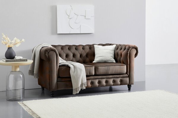 POHOVKA CHESTERFIELD, dřevo, textil, hnědá, černá Xora - Pohovky