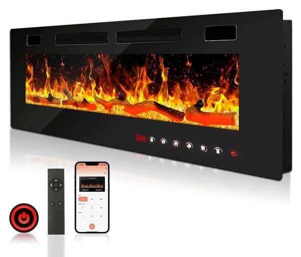 Elektrický nástěnný krb - 1500 W - 127 cm - 3D plamen - Krb s LED plamenem a 144 barevnými kombinacemi
