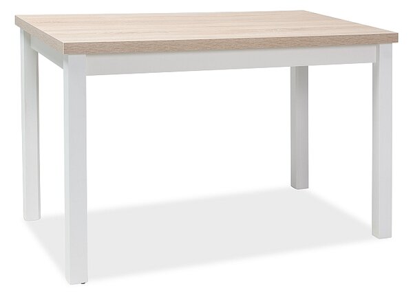 Bílý jídelní stůl s deskou v dekoru dub sonoma ADAM 120x68