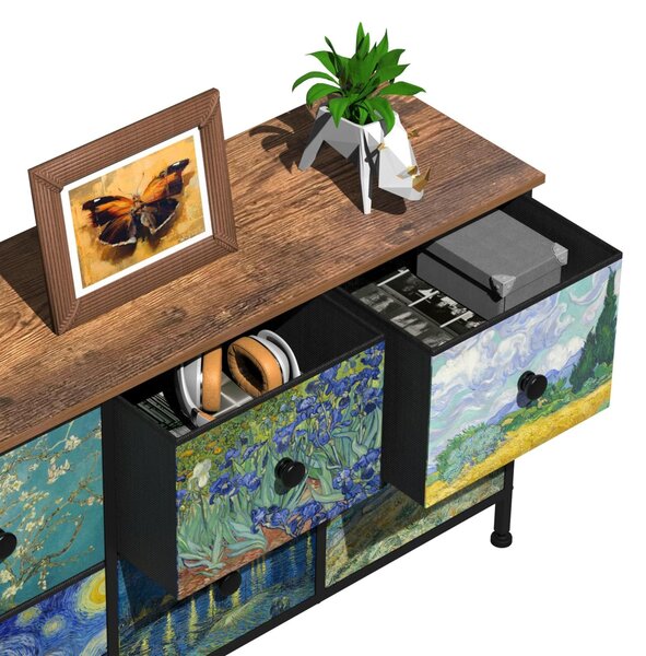 Komoda - Šest zásuvek - Látka - Vzor Van Gogh - 99 x 30 x 55 cm - Do ložnice, obývacího pokoje a chodby