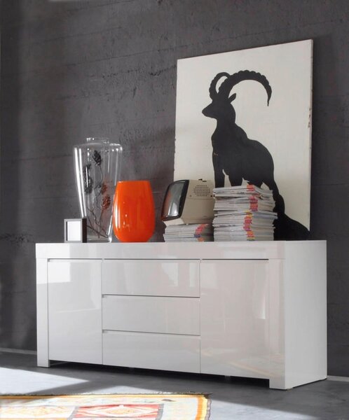 ŠIROKÁ KOMODA, vysoce lesklá bílá, 190/84/50 cm MID.YOU - Online Only komody, Online Only