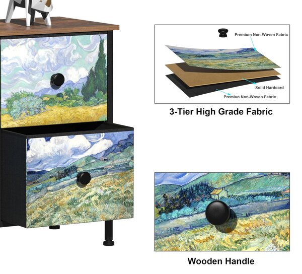 Komoda - Šest zásuvek - Látka - Vzor Van Gogh - 99 x 30 x 55 cm - Do ložnice, obývacího pokoje a chodby