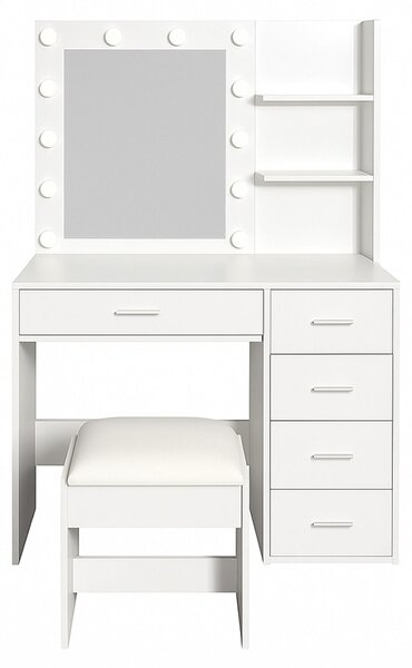 Aga Toaletní stolek se zrcadlem a osvětlením + taburet MRDT22 Bílý