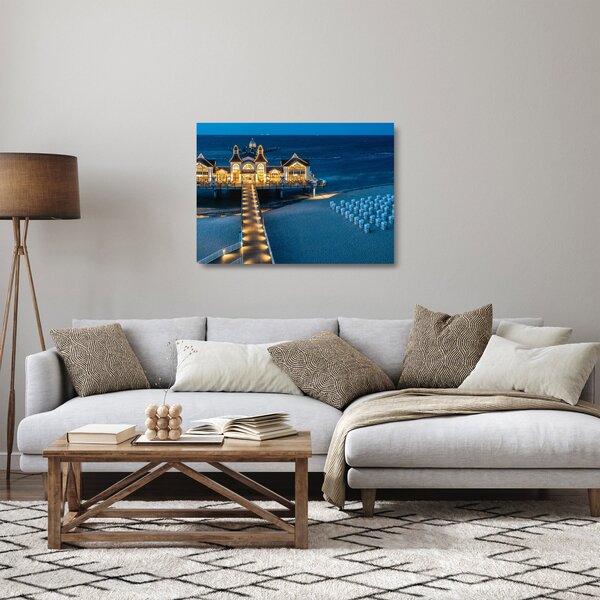 Skleněný obraz - hotel na pláži (70x50 cm)
