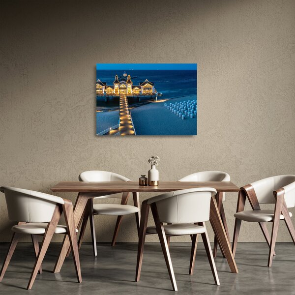 Skleněný obraz - hotel na pláži (70x50 cm)