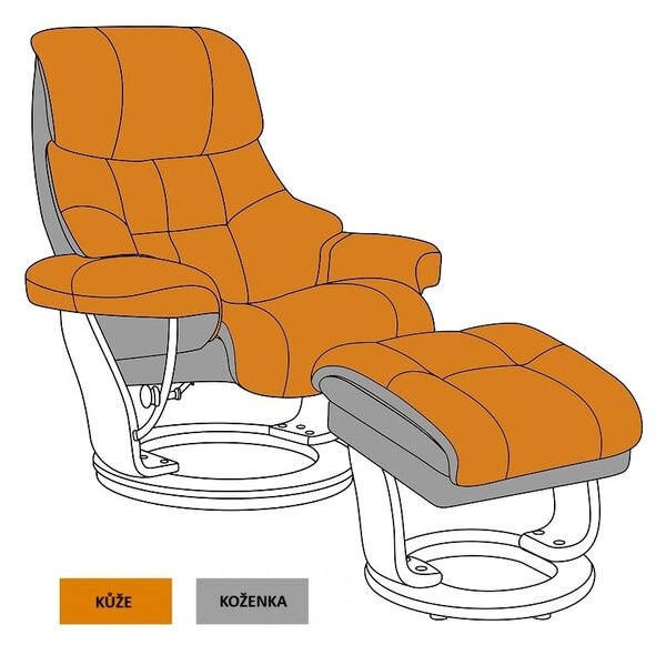 Relaxační křeslo CALGARY XXL včetně taburetu s úložným prostorem (Šedá), Ořech