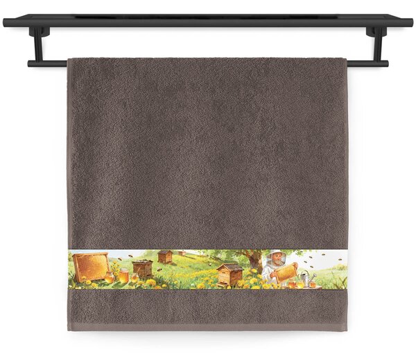 Ručník Veba NORA tisk Vůně medových luk tmavá hnědá Velikost: 50x100 cm