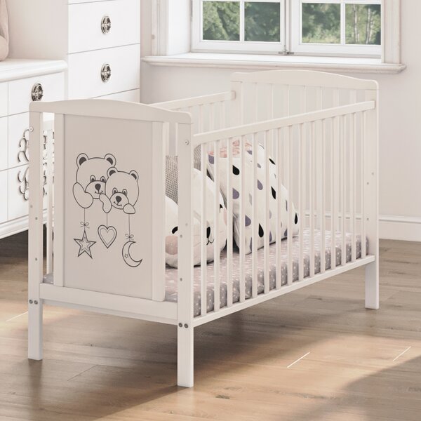 Dětská postýlka s bočnicí 2v1 Timmi 60x120 se dvěma medvídky Druh matrace: kokos pohanka matrace 60x120x11cm + 1190kć