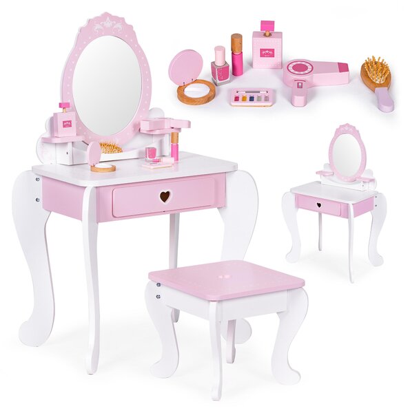 ECOTOYS 2950 Dětský toaletní stolek se zrcadlem, stoličkou a 7 doplňky
