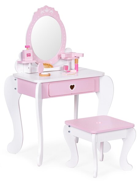 ECOTOYS 2950 Dětský toaletní stolek se zrcadlem, stoličkou a 7 doplňky