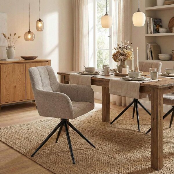 Jídelní židle - Otočná o 180 stupňů - Taupe s područkami - Látka - Sada 2 kusů - Zdvih 50 cm