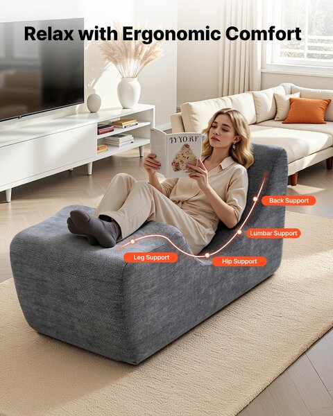 VEVOR chaise longue recliner pro jógu a masáže, moderní zakřivené pěnové křeslo, ergonomické lehátko pro protahovací relaxační pohyb, v obývacím pokoji, ložnici, balkonu