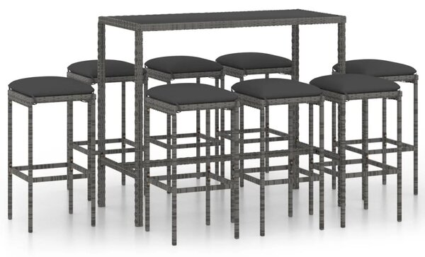 VidaXL 9dílný zahradní barový set s poltái Poly Rattan Grey