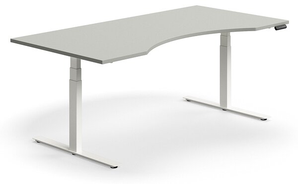 AJ Produkty Výškově nastavitelný stůl QBUS, vykrojený, 2000x1000 mm, bílá podnož, světle šedá