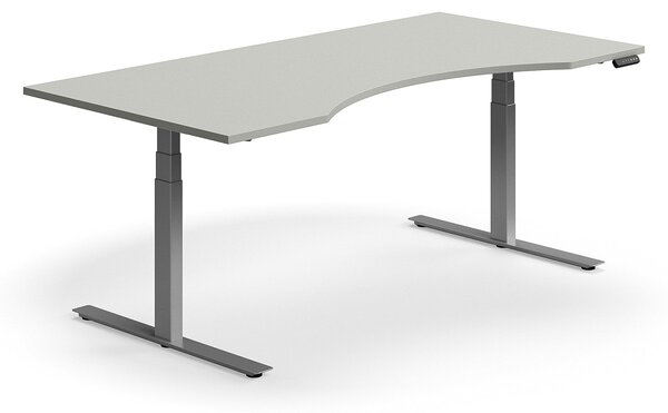 AJ Produkty Výškově nastavitelný stůl QBUS, vykrojený, 2000x1000 mm, stříbrná podnož, světle šedá